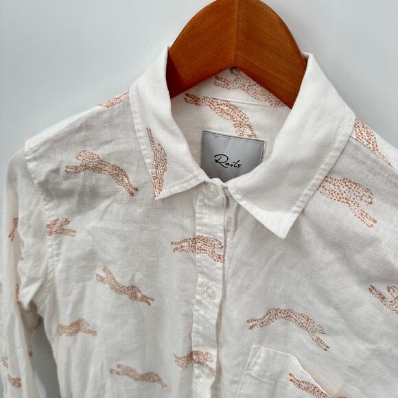 RAILS Charli Golden Cheetah Linen Blend Button Down // XS - Picture 7 of 13